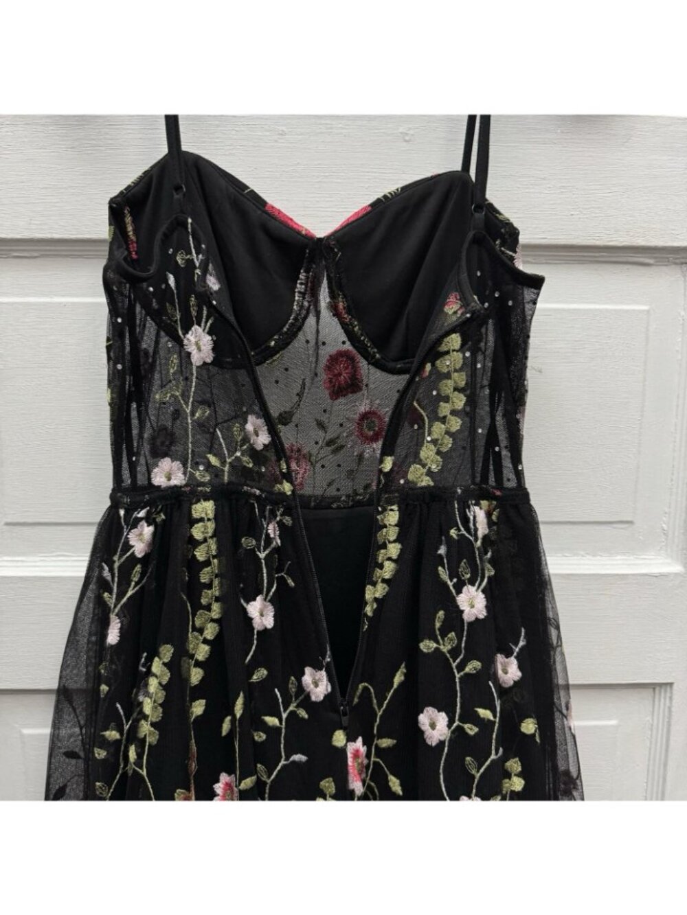 City Studio Juniors 5 Embroidered Floral Mesh Maxi Dress Black Pink Prom Formal - Picture 7 of 10